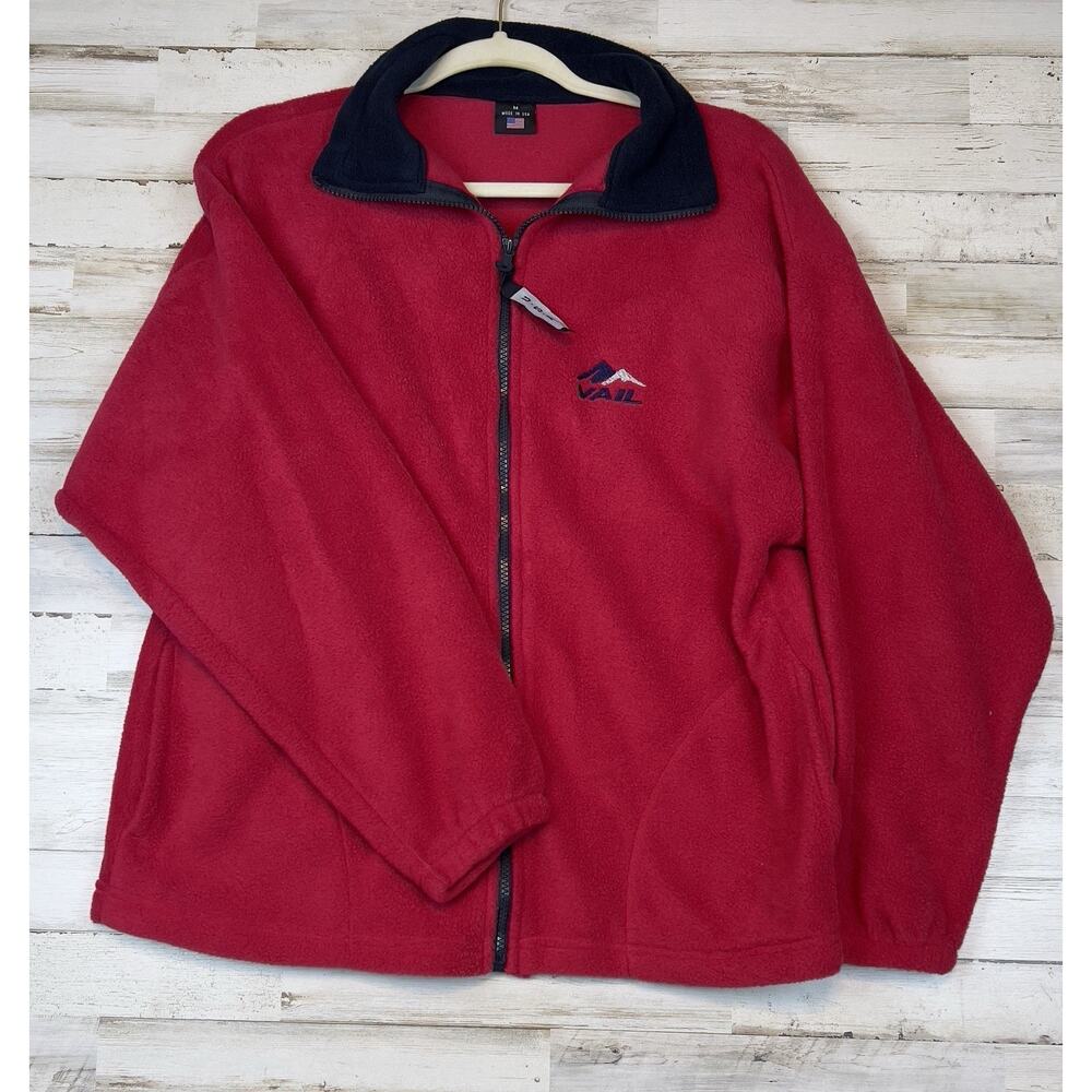 Vintage Vail Colorado Full Zip Fleece Jacket Men’s Medium Red USA Made Ski Resor